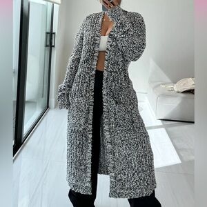 Cozy Black and White Knit Cardigan Sweater